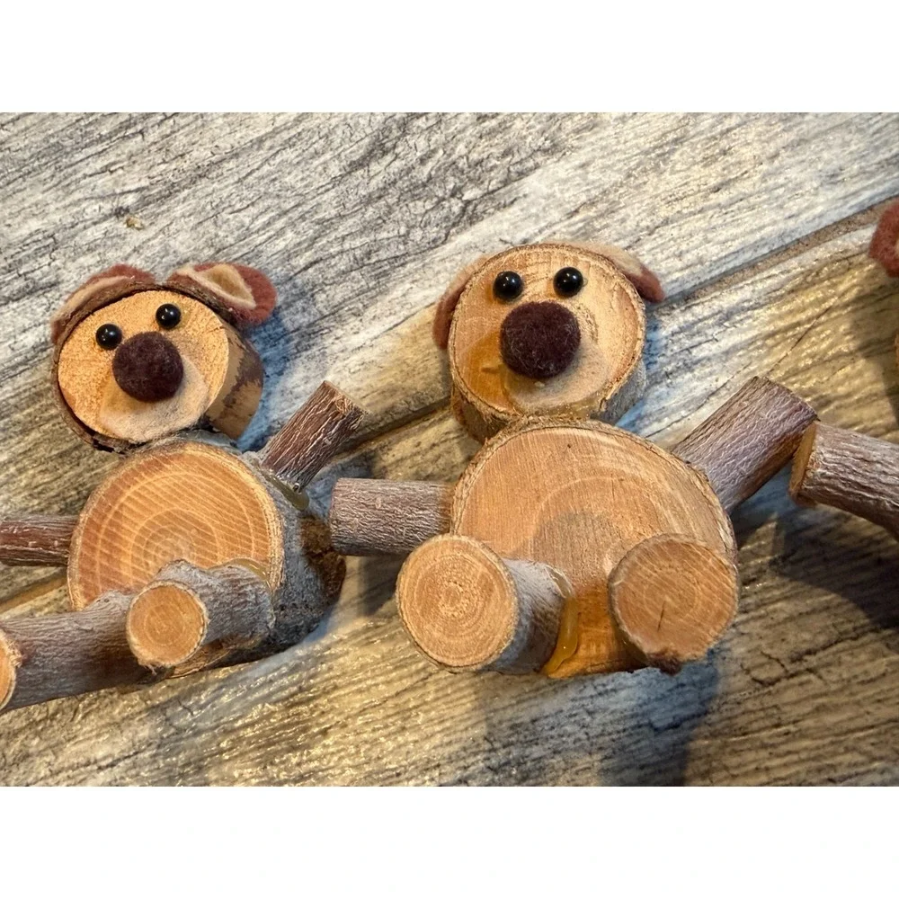 Handmade rustic wood slice‎ bear 3 pc Teddy Bears Rustic Primitive Hand Crafted